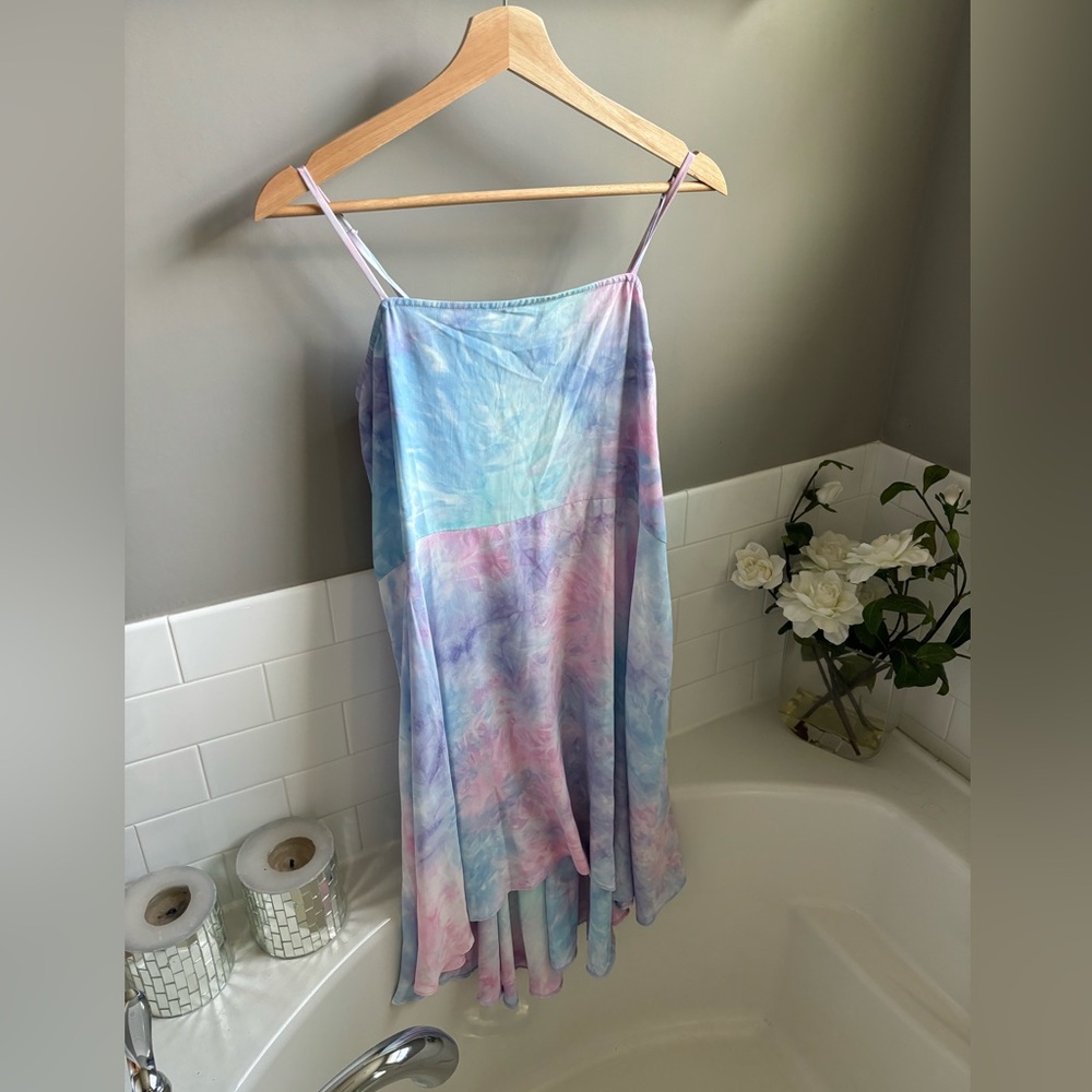 Socialite Square Neck Swing Sun Dress pastel tie dye